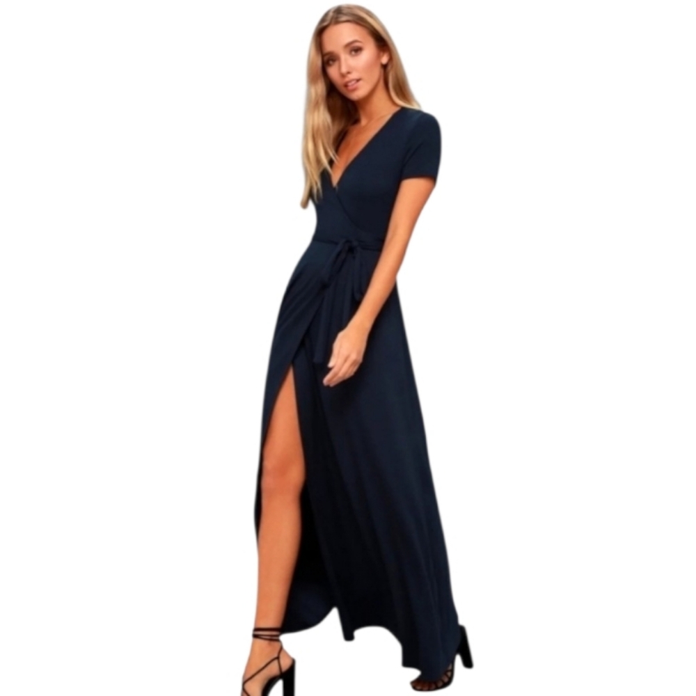 NWT Lulus Evolve Navy Blue Wrap Maxi Dress Size Small‎
